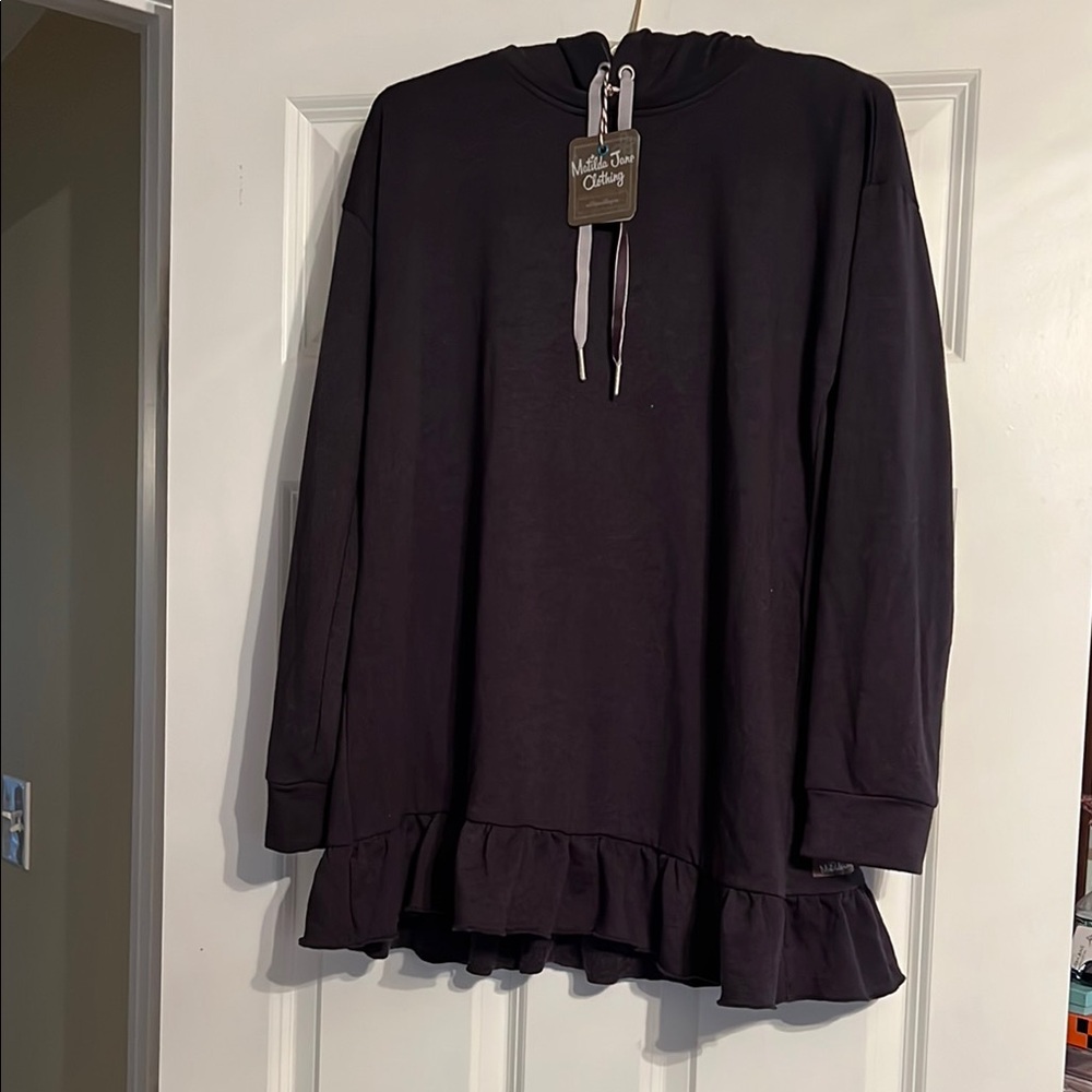 Matilda Jane Black Hooded Sweatshirt With Ruffle Hem NWT